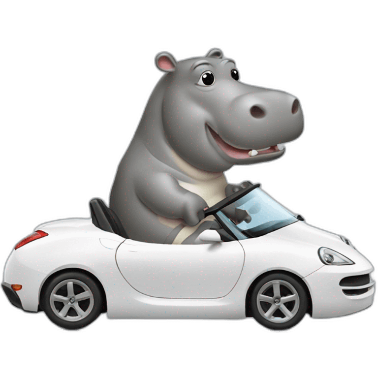 Hippo driving a White sportscar from the side emoji