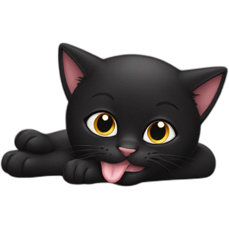 Black cat licking paw emoji