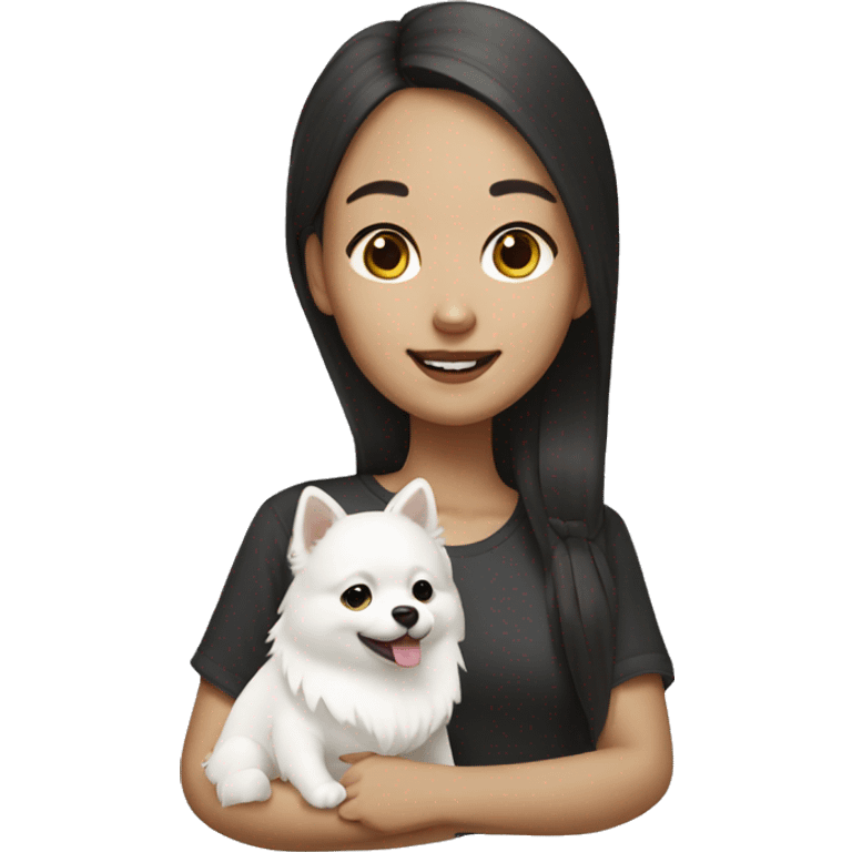 Chinese girl with white Pomeranian emoji