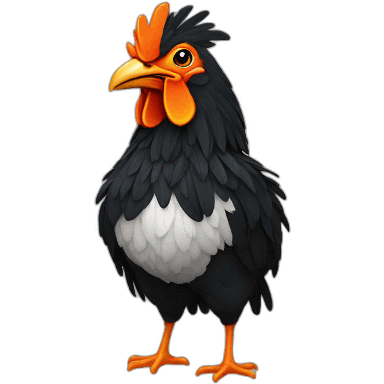 Gallo negro con plumas naranja emoji