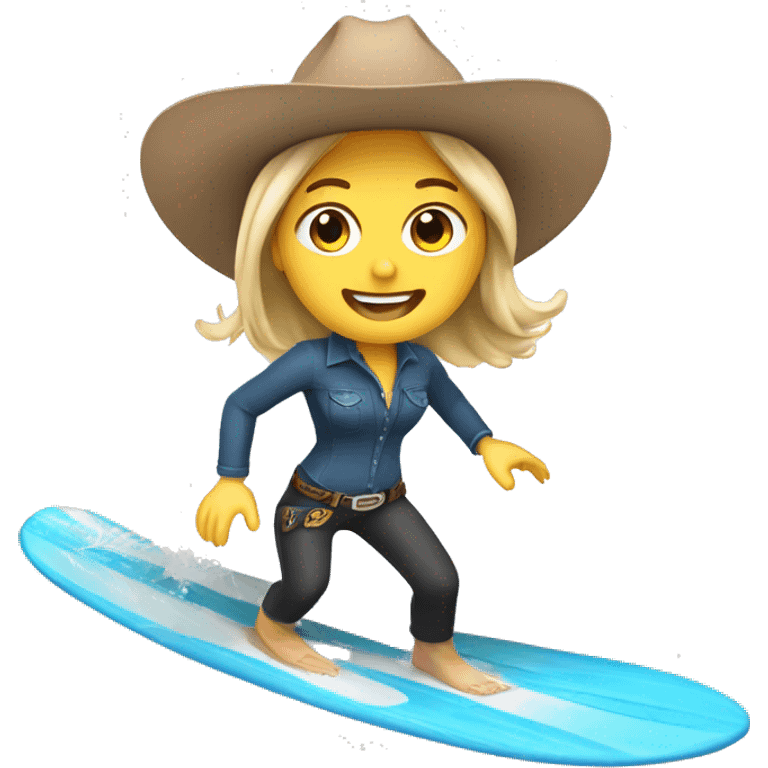 White Girl surfing a wave wearing a cowboy hat emoji