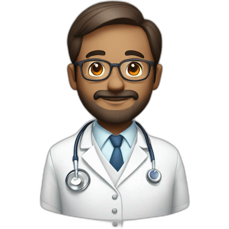 a doctor without beard wearing round glasses and white coat and having stethoscope emoji