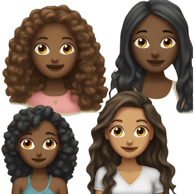 2 black girls and 1 brunette frriends with long hair emoji