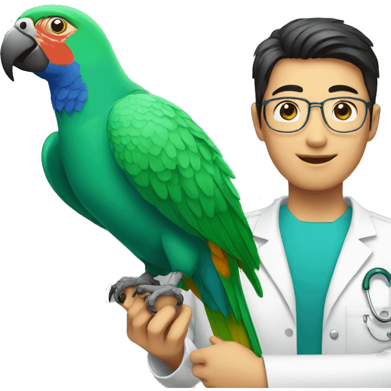 asain veterinarian with parrot emoji