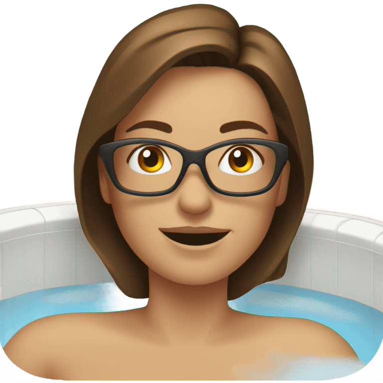 White Woman brown hair in hot tub with beer emoji