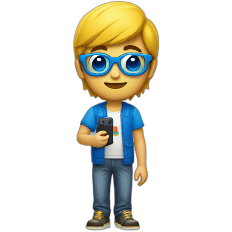 niño rubio amarillo con gafas azules y pelo tamaño medio, con una nintendo switch en sus manos emoji