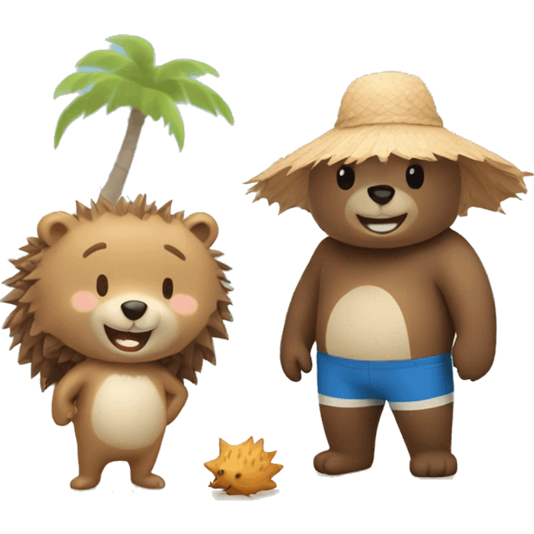 happy beach bear and hedgehog emoji