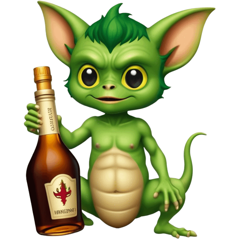 A gremlin holding a Hennessy bottle emoji