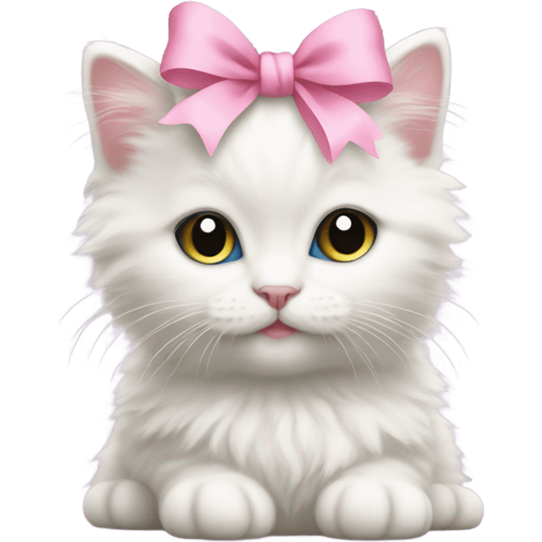 Fluffy white kitty rococo with pink bow realistic emoji