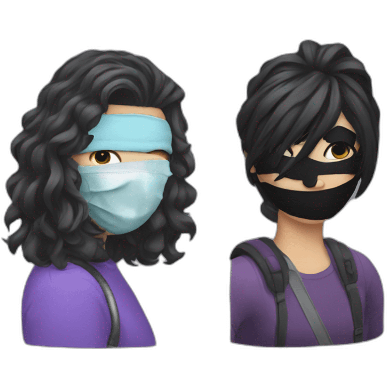 Someone wearing a mask and Carly's hair emoji