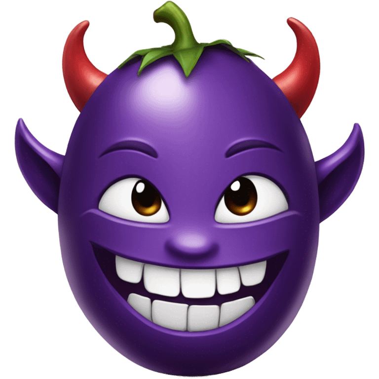 Devil eating eggplant emoji