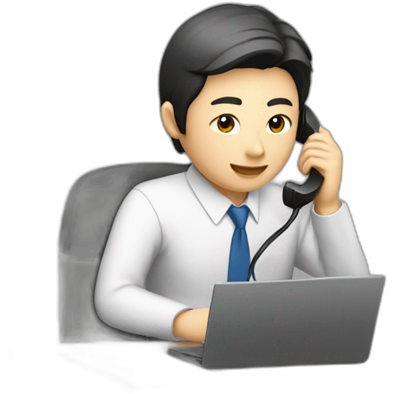 A Japanese office worker answering a phone call and taking notes emoji