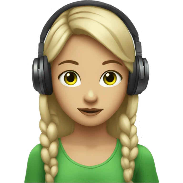 Girl with a green eyes listening a music on headphones  emoji