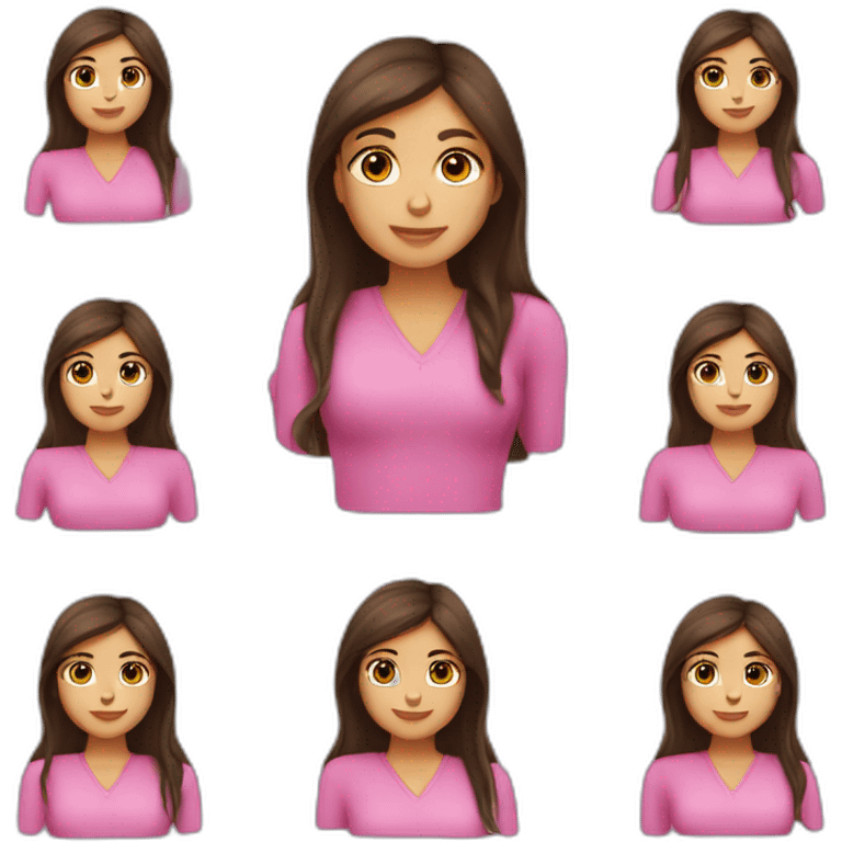 brunet smm girl with long straight hair and brown eyes with pink mac book emoji