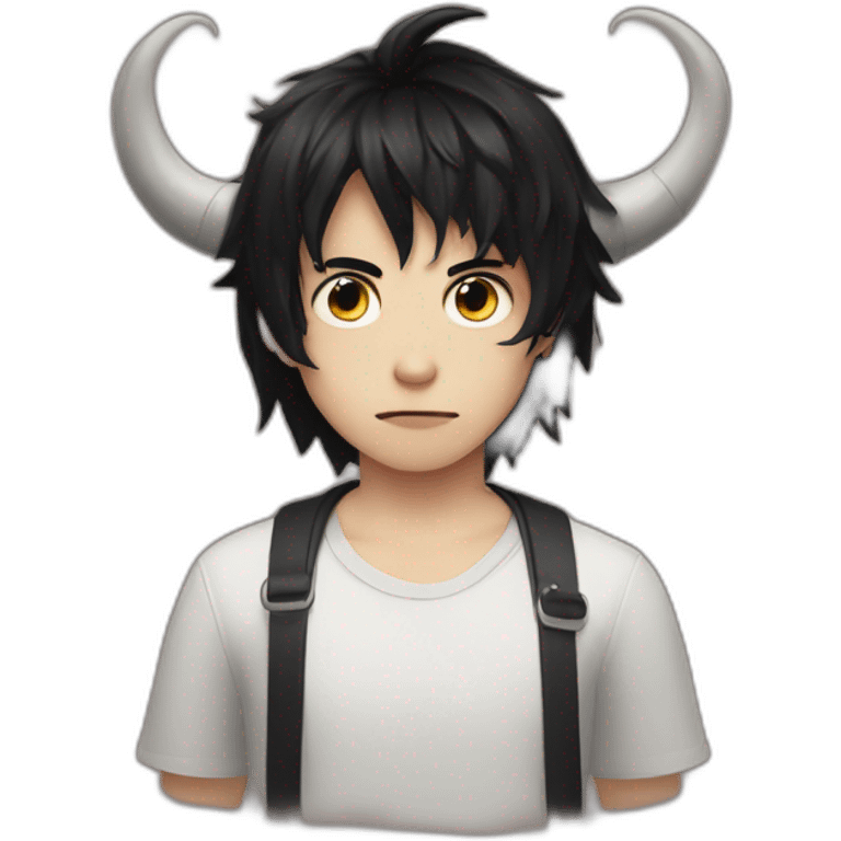 Boy with demon horns, black hair and clack eyes cute emoji