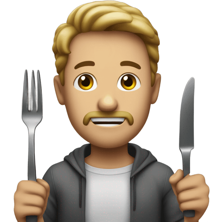 man with knife and fork ready to eat emoji