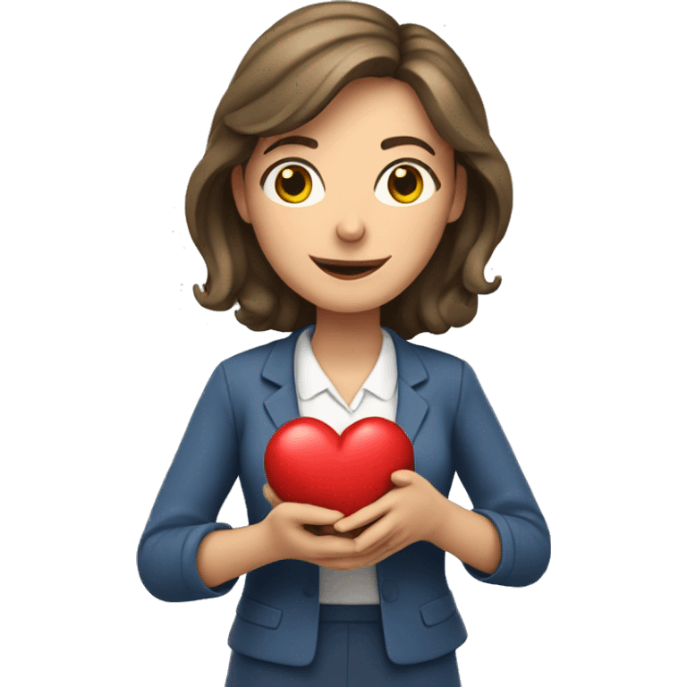 A European woman teacher holds her heart in her hands emoji