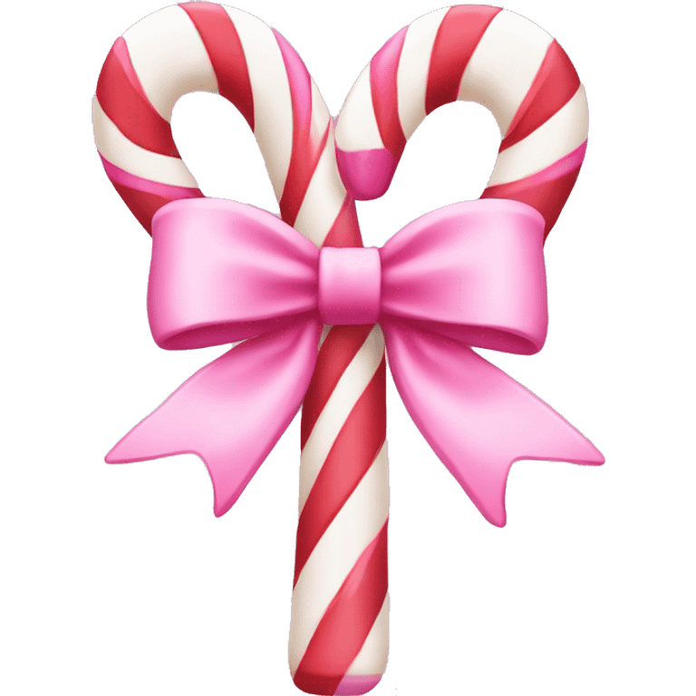 Alight pink candy canes, with pink bow on it emoji