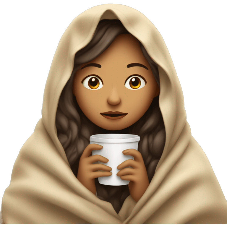 girl inside a blanket drinking coffee eyes closed emoji