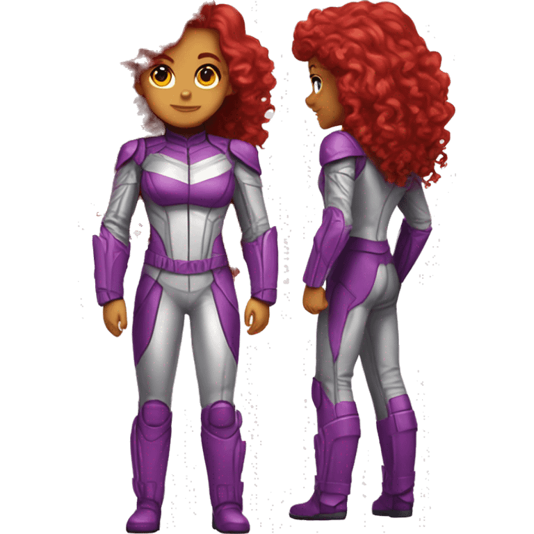 dc comics starfire burning red curly long  hair, purple and silver spacesuit with no helmet   emoji