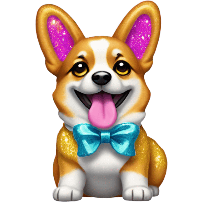 Lisa frank glitter corgi with ribbon bow on head emoji