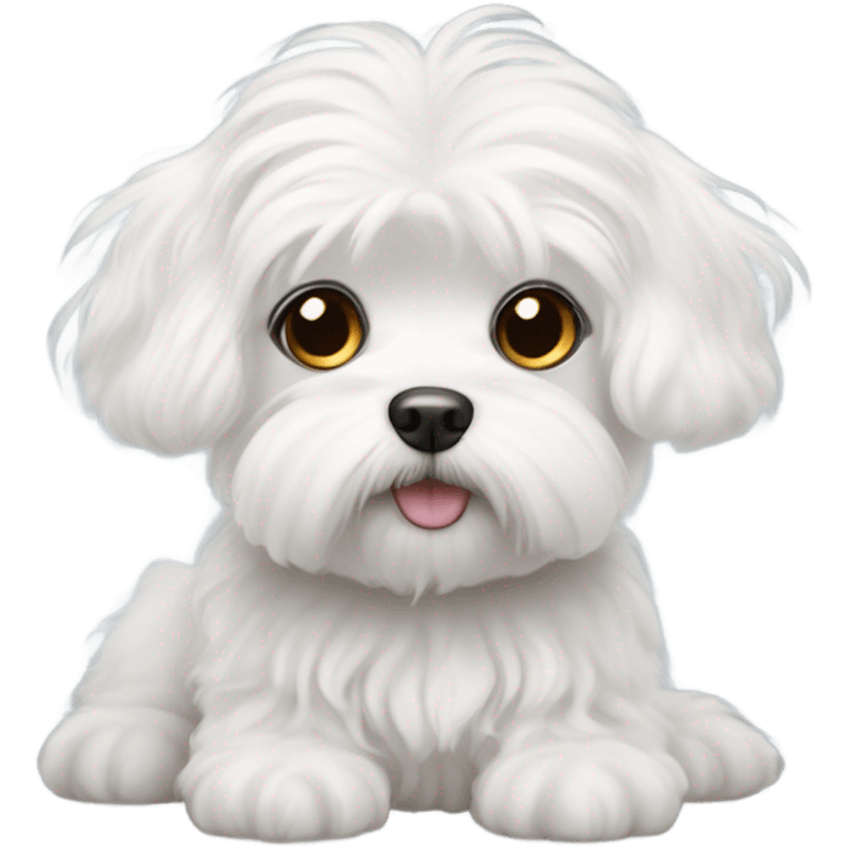 Little white Maltese dog with curly hair and puppy eyes emoji