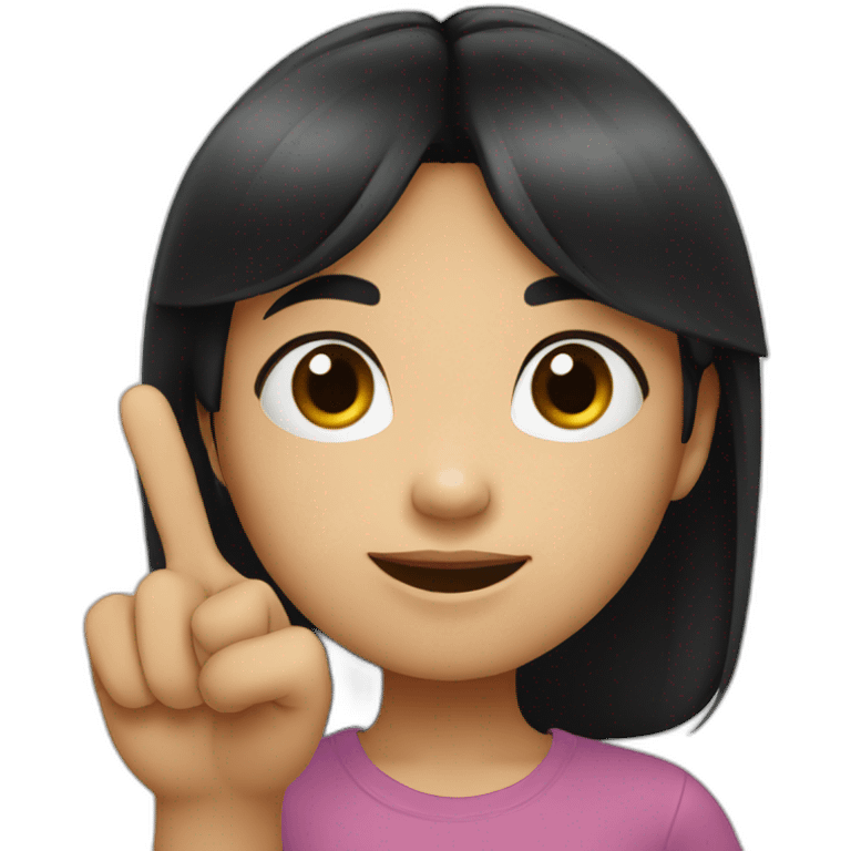 small girl with black hair showing hand with 1 finger up emoji