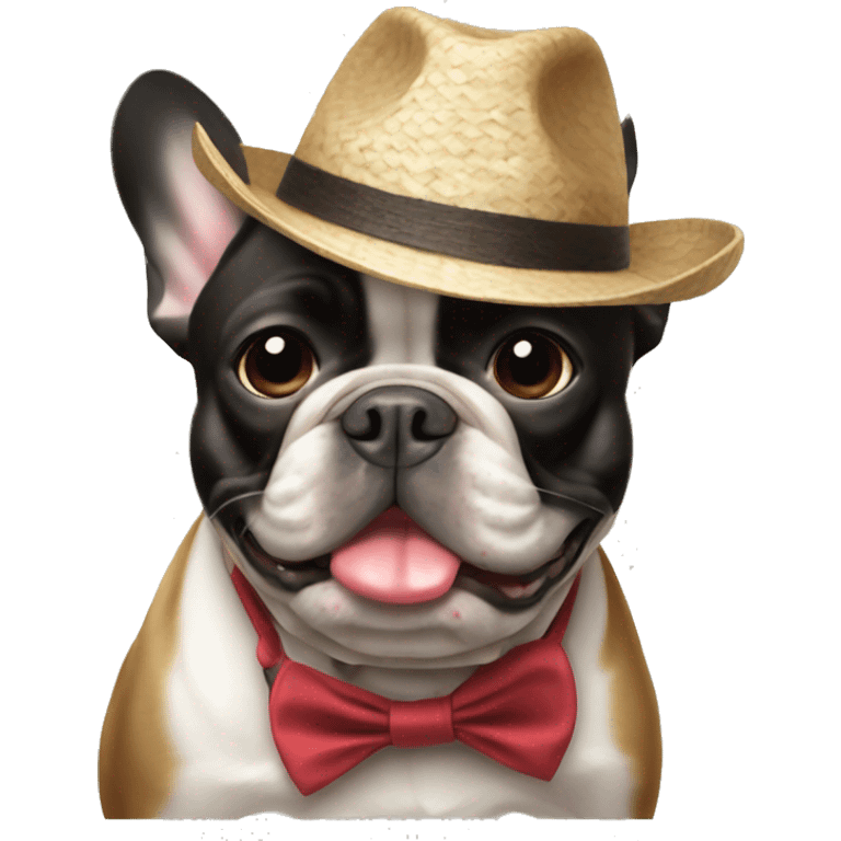 French bulldog in a Panama hat emoji