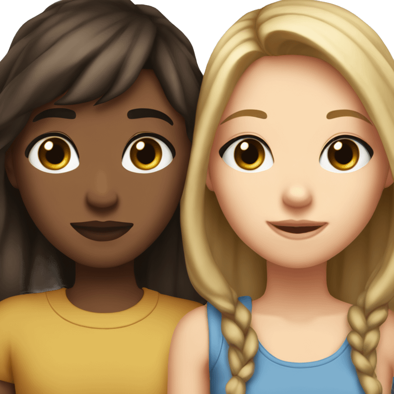 Two best friend first one dark brown hair and brown eyes tall second dark blond and blue eyes short emoji