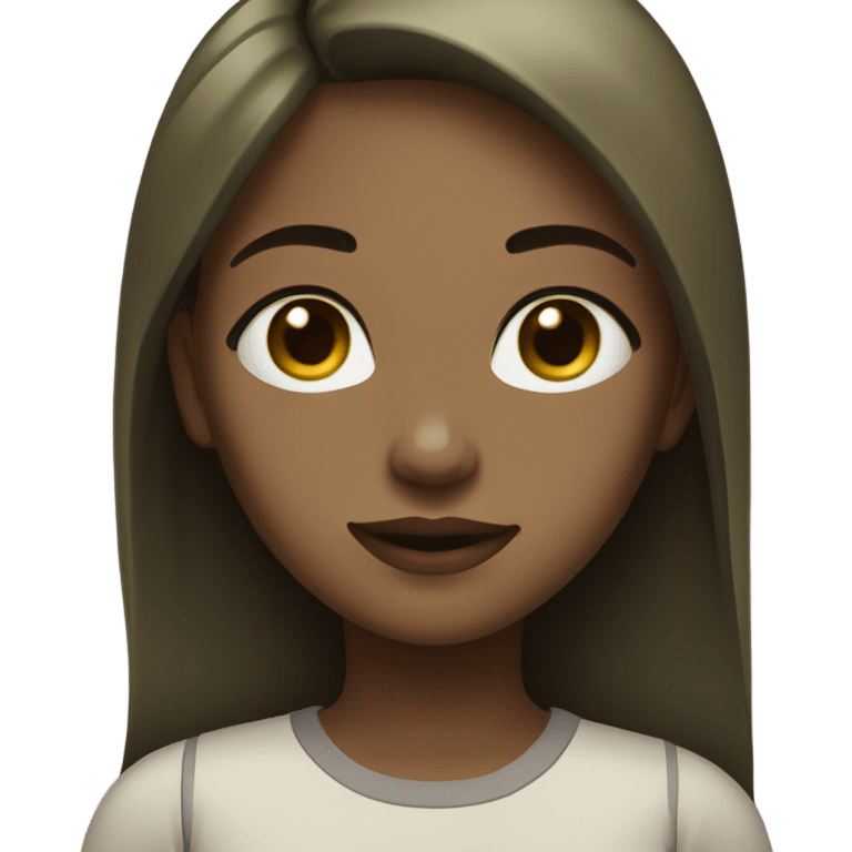 A girl, with thick straight hair, greenish brownish eye color. emoji