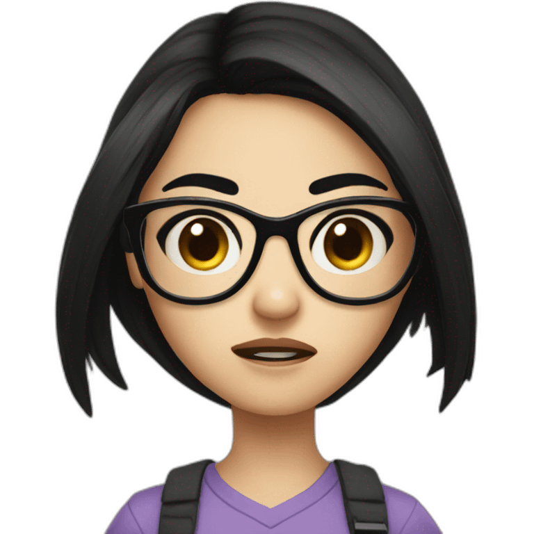 a cute girl with specs angry long black hair pointed face  emoji