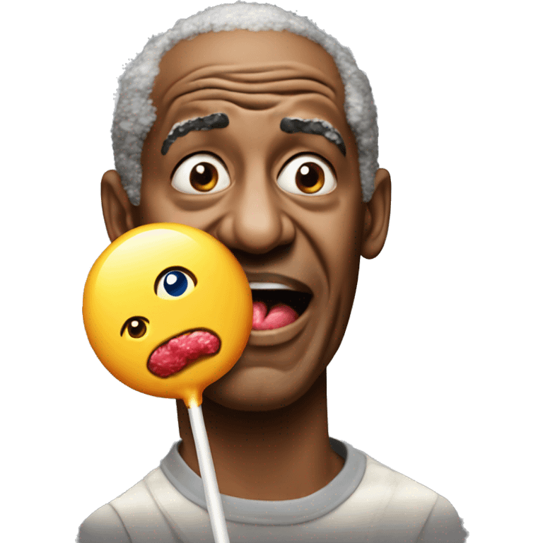 Cosby eating a lollipop that has smoke coming out of it emoji