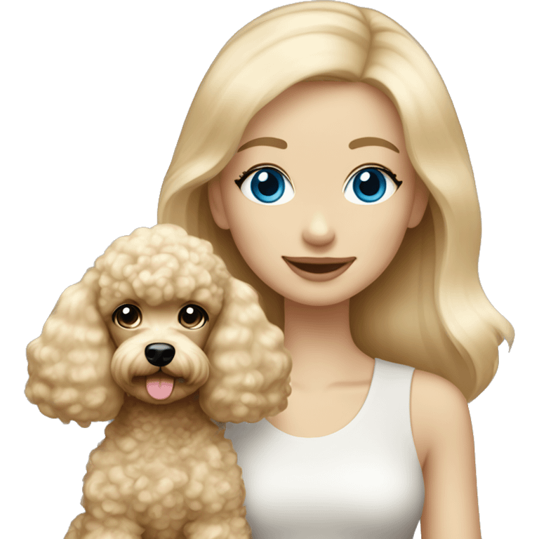 blond girl straight hair blue eyes with cream colored puppy poodle  emoji