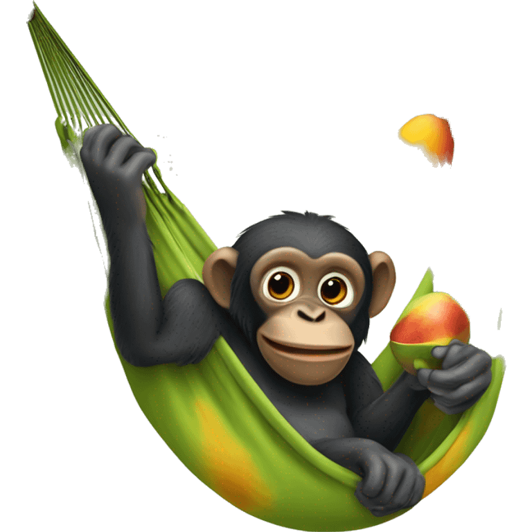 Bonobo in a hammock eating a mango emoji