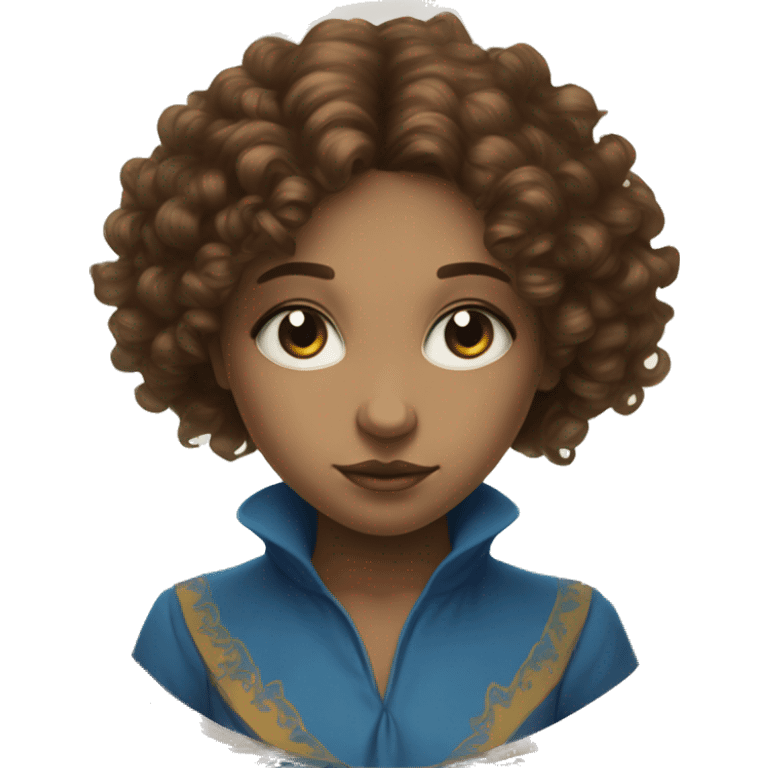 girl with curly brown hair and blue eyes fortune telling on tarot emoji