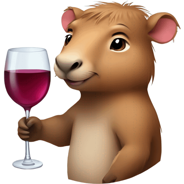 Cute girly capybara holding a glass of wine  emoji