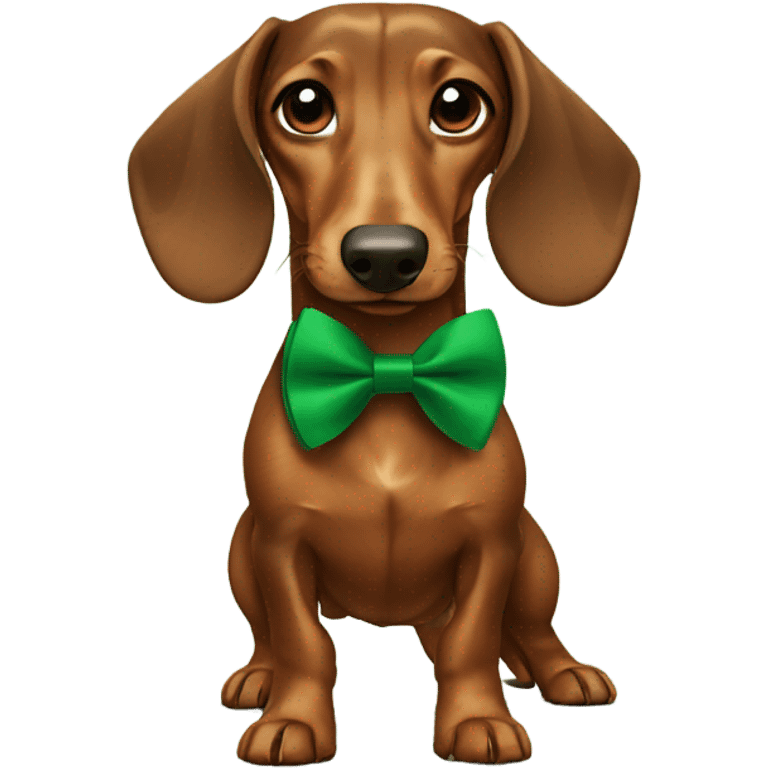 Brown Dachshund wearing a green bowtie emoji