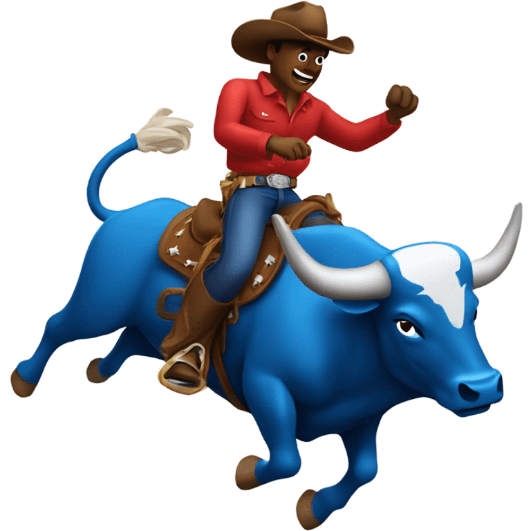 Cowboy riding a blue and red bucking bull emoji