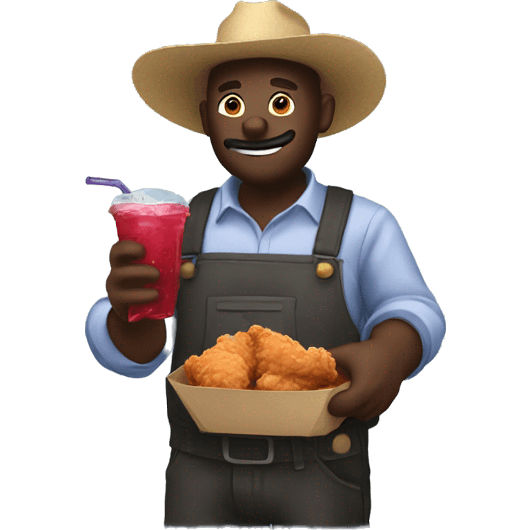 Dark farmer eating fried chicken and drinking grape koolaid emoji