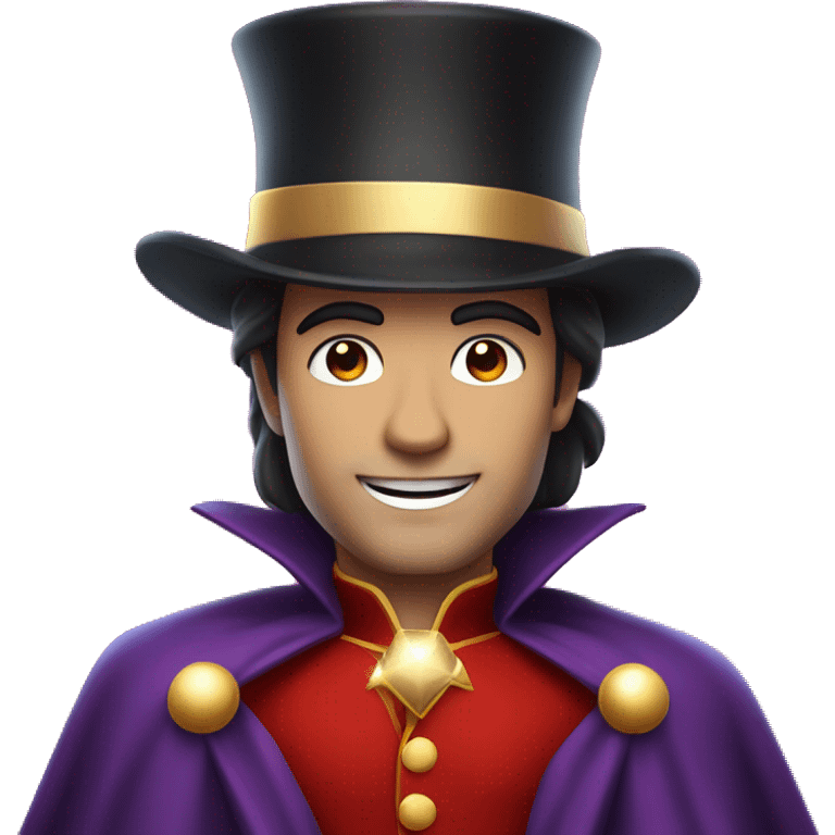 A man with dark hair, white skin, wearing red cape and a top hat, having sparkle as magic next to him  emoji