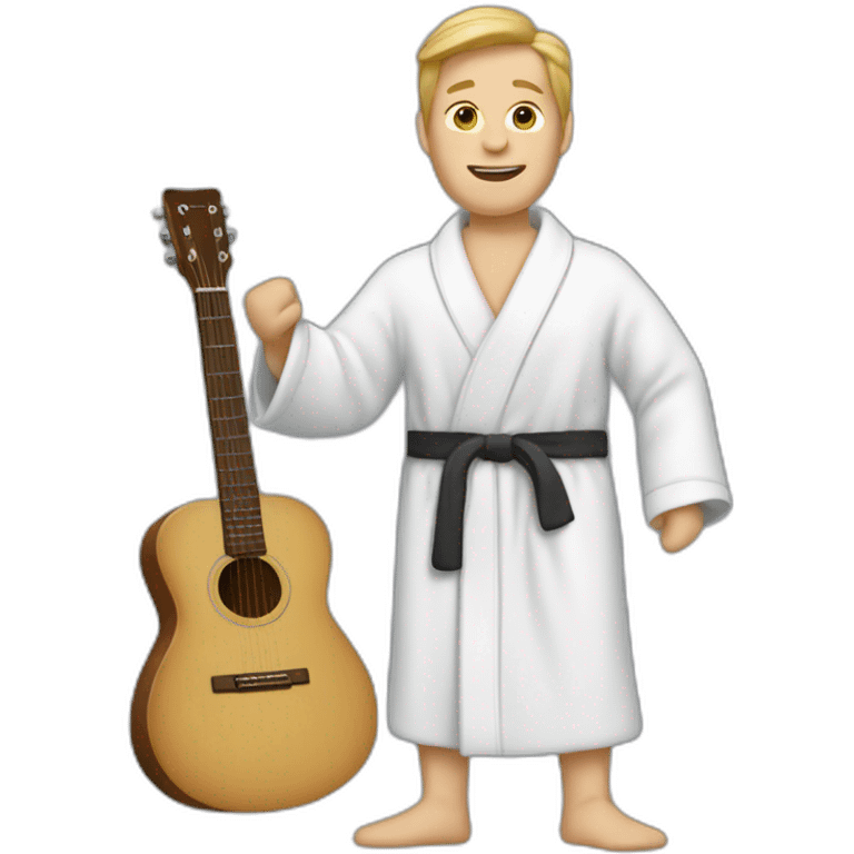 white man in bathrobe with guitar emoji