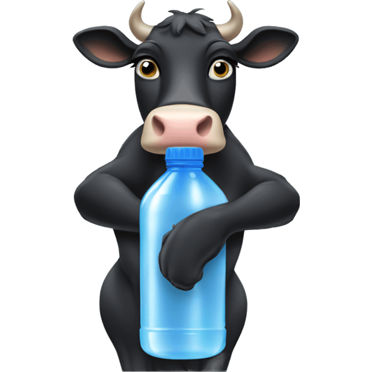 Black cow holding a water bottle emoji