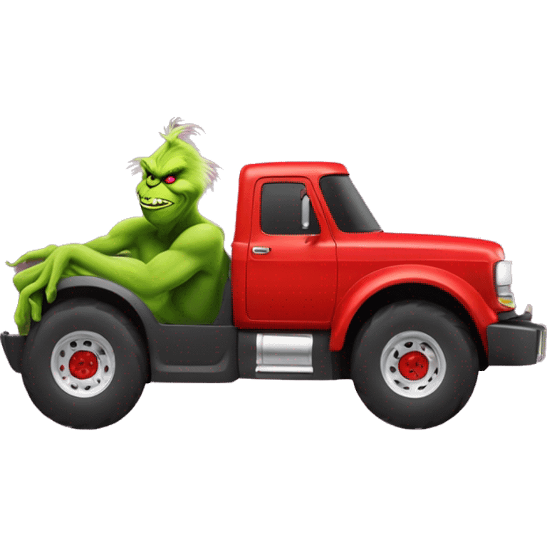 The grinch driving a red monster truck  emoji