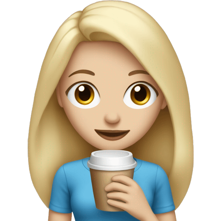 Blonde girl with blue eyes holding a coffee  emoji