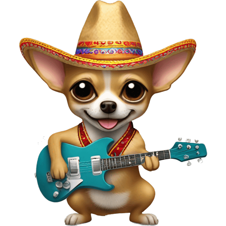 Rockstar chihuahua in sombrero playing electric guitar emoji