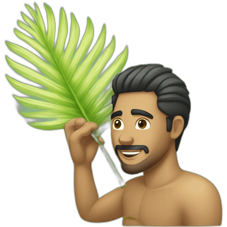 a man is laying a someone fan him with palm leaf emoji