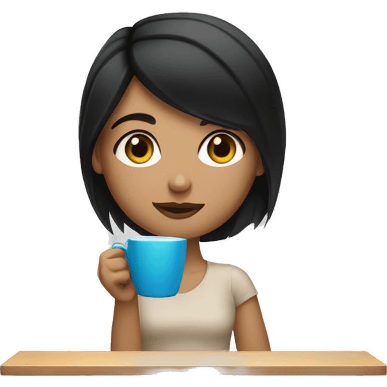 caucasian girl with straight black hair drinking coffee emoji