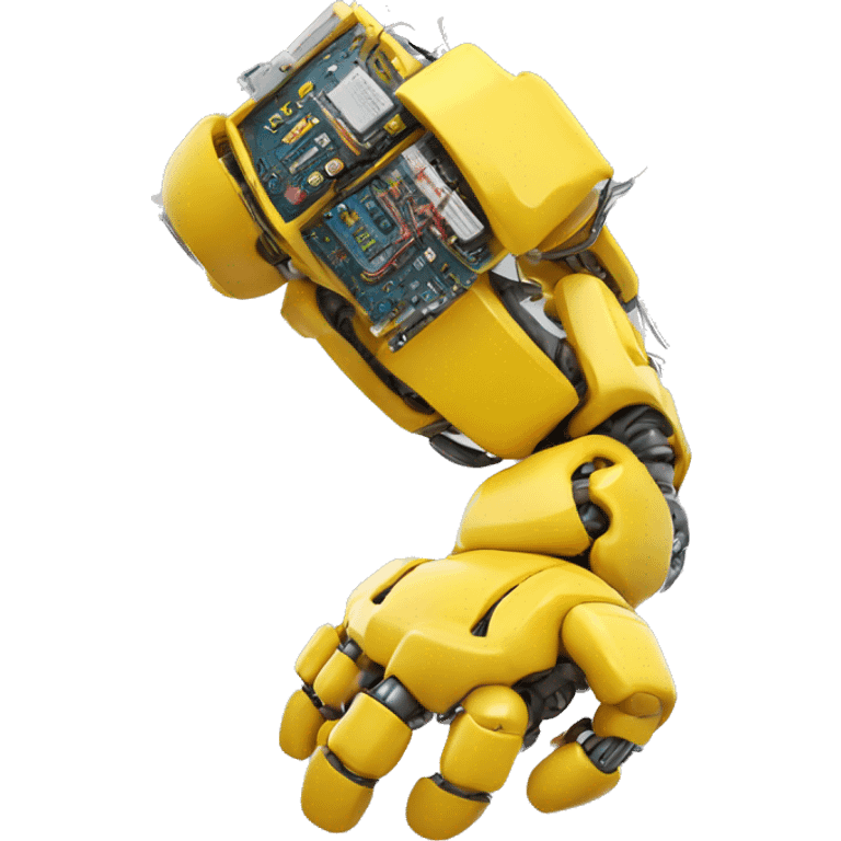 Flexing yellow robotic bicep with shocks and circuits that’s attached to the forearm emoji