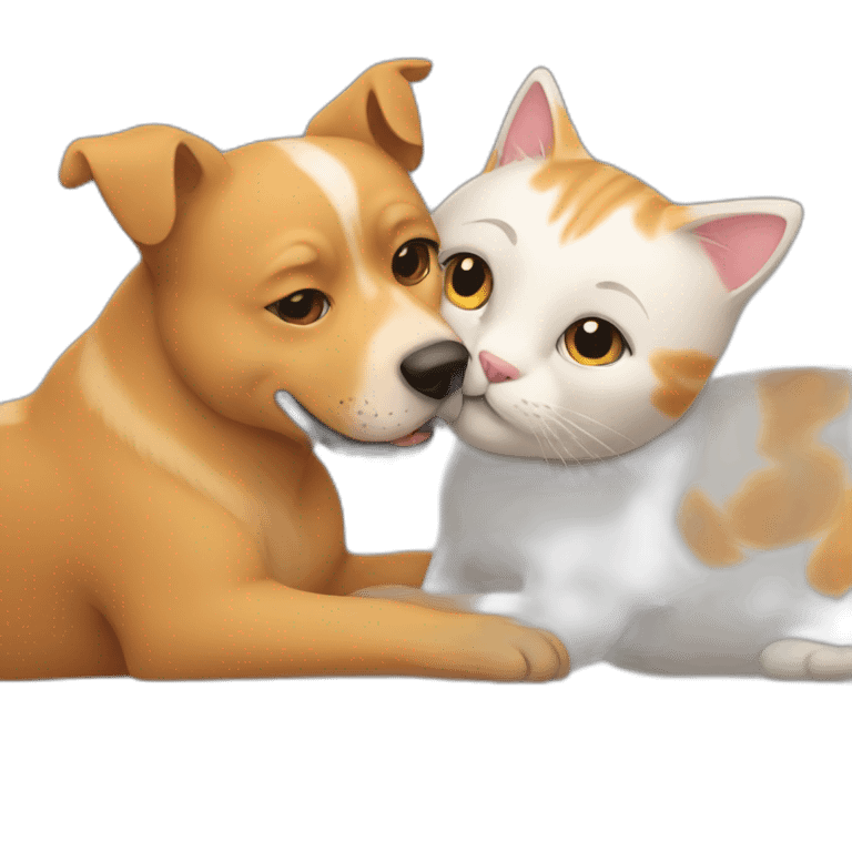 A dog and cat hugging each other emoji