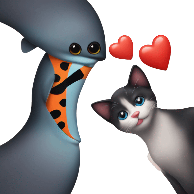 Clown fish kissing black cat with hearts  emoji